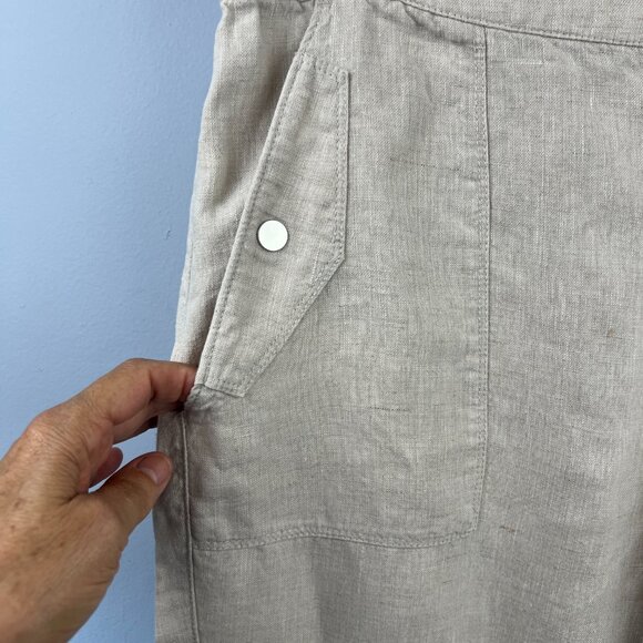 Athleta Voyager Linen Trouser Pants Size 16 Oatmeal Vacation Travel Athleisure - Picture 5 of 14